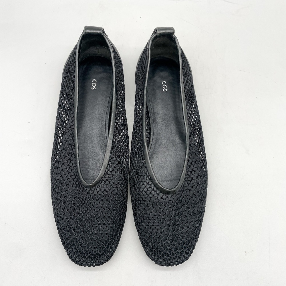 COS Womens 40 Mesh Ballet Flats Black Fishnet Slip On Shoes Office Casual Scandi